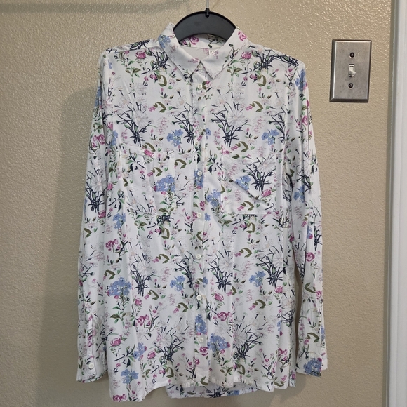 H&M Womens Floral White Button up Long Sleeve Shirt Size 4 Western Cowboy - Picture 1 of 8